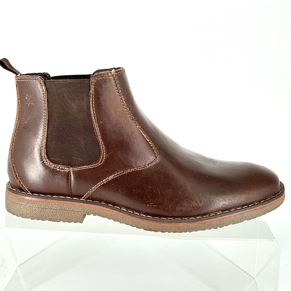 IZOD Mens Size 10.5 Brown Leather Chelsea Boots Pull On Ankle Booties